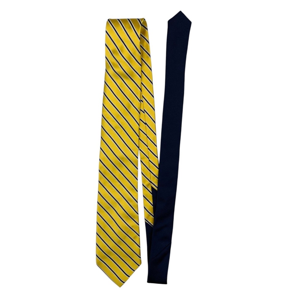 Bundle 2 Tommy Hilfiger‎ Mens Yellow Navy Silk Neckties Striped Plaid 57.5"L - Picture 4 of 11